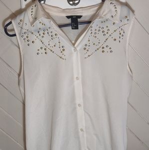 H&M White Blouse Gold/Silver Detail